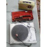 Reproduction Bush Radio & a Vinyl Record Player “Lenco” & an incomplete flute in case (3)