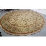 Circular Zeigler Floor Rug, beige ground with red and green floral patterns and other designs, 2.