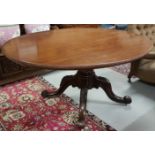 Late 19th C Mahogany Oval dining/centre Table, on central pod, supported by cabriole legs, 57”w x
