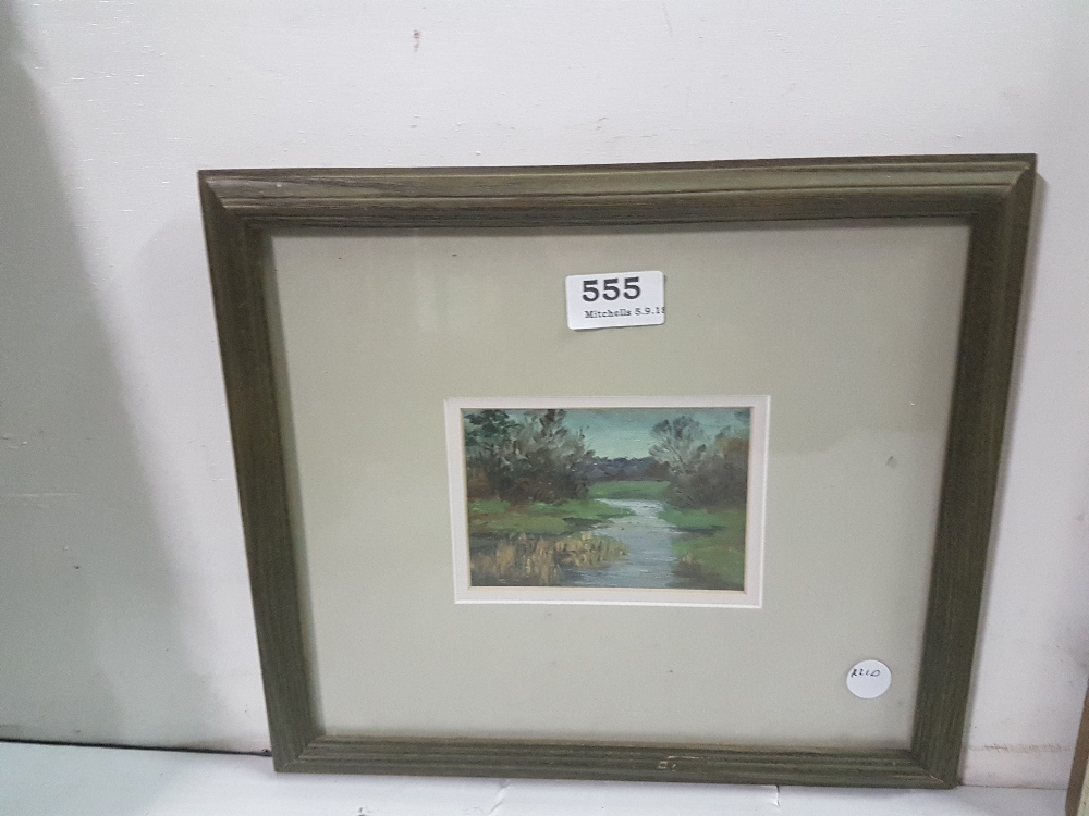 3 x pictures – miniature framed oil – riverscape, watercolour of a Dolmen & watercolour – “Roud’s - Image 2 of 3