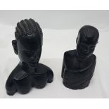 2 x carved ebony figures of Native Tribesmen (heads and shoulders), 7”h x 3.5”w & 7”h x 5”w