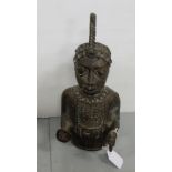 Bronze Bust of a Benin Tribesman/Scribe, wearing a pointed headdress, 12”h x 6”w