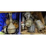 2 boxes – selection of old oil lamps, heaters etc