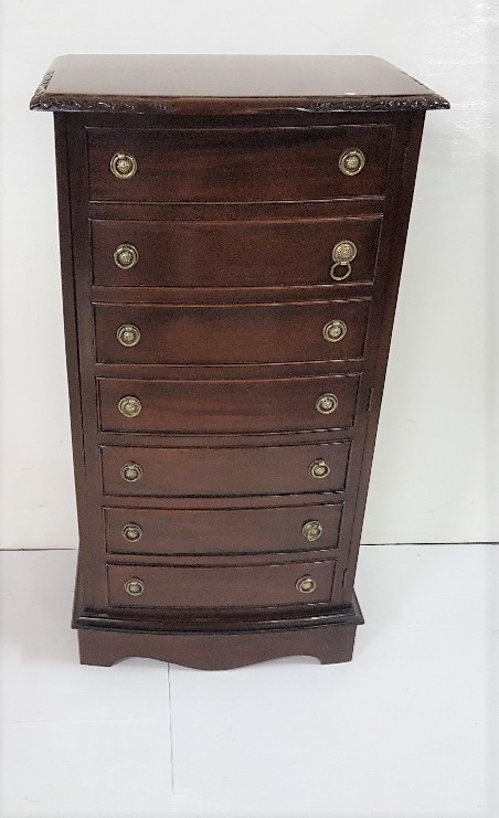 Mahogany bow shaped side cabinet, the single door (decorated with multiple drawer panels)