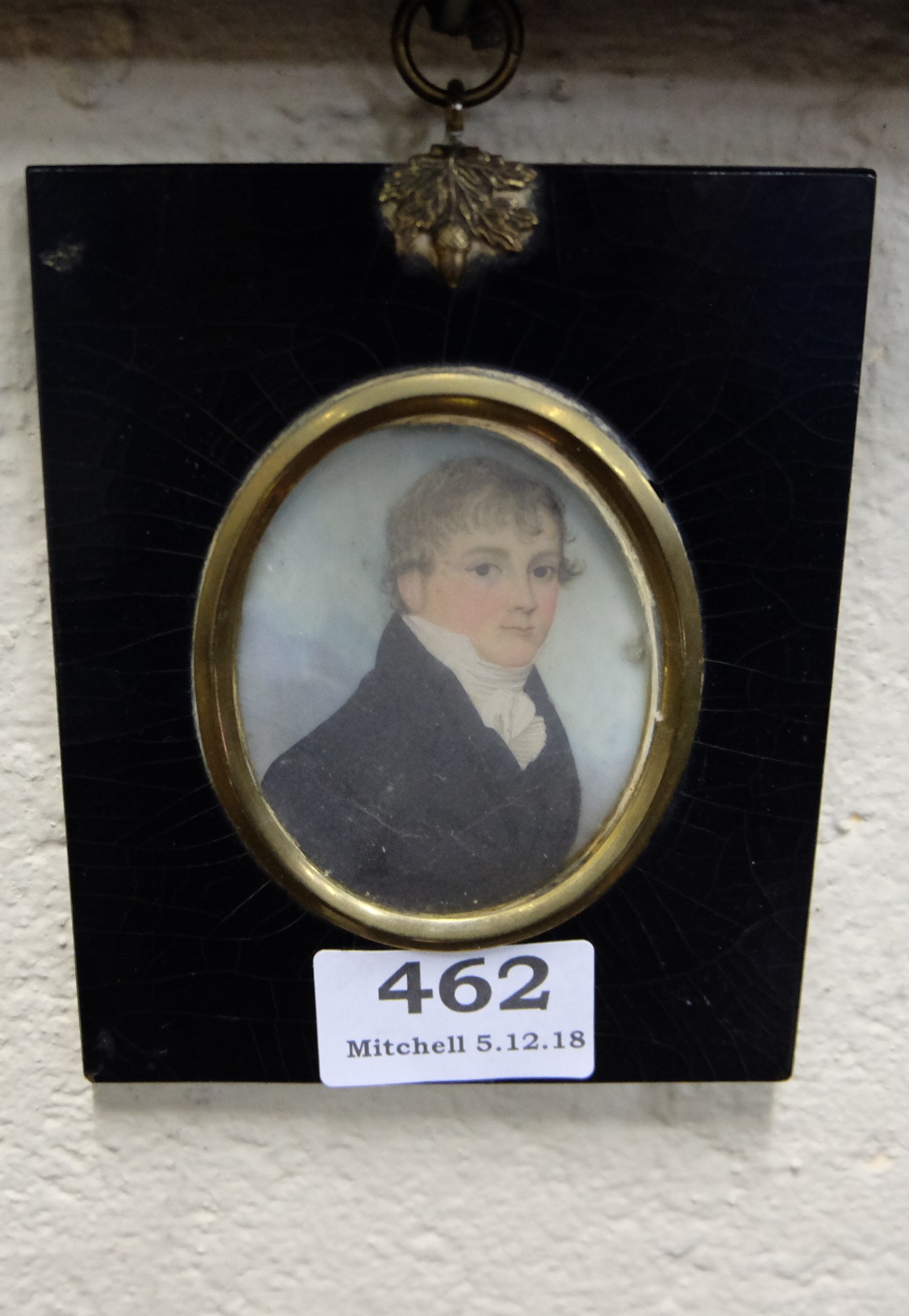 Miniature Portrait (possibly a watercolour) “Lieutenant George Harrison Harvey 1816 R.N”, in an