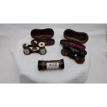 2 opera binoculars with cases (1 damaged rim), 1 brass framed ocular (3)