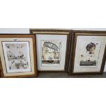 3 x modern Heath Robinson Prints (all framed) - Flat Life, Swimming and Saltash Bridge