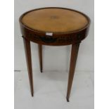 Late 19thC fine Satinwood Circular Occasional Table, a brass stud bordered brown leather top above a