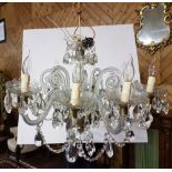 Cut crystal Chandelier with 8 roped design branches, (electric), a central bowl and oval glass