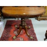 Late 19thC mahogany tea table, bow-fronted, with a walnut crossbanded top, on a pod base, 4