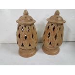 Pair of terracotta incense burners with lids, each 34”h (2)