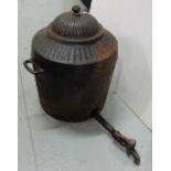 Large cast iron Barge Kettle with a brass tap, lid and carrying handles, 18”w x 20”h