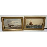 Pair of English Late 19th C Marine Scenes, oil on panel (both unsigned) each 29cm x 48cm in