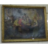 19thC Oil on Canvas “The Taverners”, interior scene, in a later moulded gilt frame, 92cm x 107cm