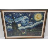 “The Starry Night”, after Vincent Van Gogh, fine oil painting, 64cm x 92cm, with a canvas mount