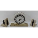 3 piece Art Deco marble framed clock set including a clock and a pair of side pieces (3)
