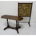Mahogany coffee table (adapted from 2 pole screen bases) and a firescreen with silk panel (