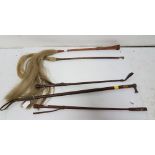 2 Fly Swots (horse hair ends) & 3 leather cased riding crops (5)