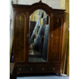 2 Piece Edw. Inlaid Bedroom Suite - Mahogany Wardrobe with a ball shaped finial over a mirror