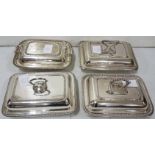 4 x silver plate entrée dishes with lids (different lids)