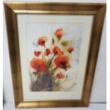 “Red Poppy Field”, watercolour, in a gilt frame, 86cmH x 66cmW (purchased from the Hibernian Fine