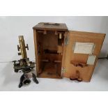 Table microscope No 162049, E LEITZ WETZLAR, with various brass lens and cases and box of slides,