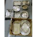 Box of silver plate items – trays, dishes etc