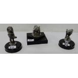 3 chrome animal figures (possibly car mascots), bulldog, lion and fox, each approx. 4”w (3)