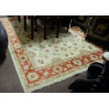 Zeigler 100% Wool Floor Rug, beige ground with red patterns throughout and patterned borders, 2.