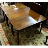 Georgian Mahogany Economy Dining Table, 4 leaves with d-shaped ends, on turned legs, 42.5”w, extends