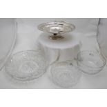 3 fine cut crystal fruit bowls (graduating sizes) and a silver plated presentation dish with a