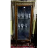 French Bowfront Display Cabinet, nice proportions with brass gallery and mounts, 2 interior glass