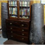 Matching Pair of circular tall wooden planters, on oval bases, each approx. 72cmH x dia 37cm