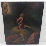 17th C Oil Painting on Wood, Jesus and his Disciples, possibly in Gethsemane, un-framed, un-