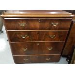 Early 20th C mahogany chest of 4 drawers, with brass handles on bun feet, 38”w x 38”h