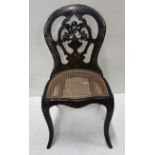Papier Mache side / bedroom chair, on sabre legs, inlaid with mother of pearl