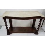 Victorian white marble top wash stand, with barley twist front legs, white serpentine shaped