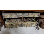 Large quantity of old model railway tracks, all worn, in a timber case