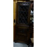 Oak Corner Cabinet with glazed upper door & a small occasional table (2)