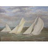 Late 19thC Irish Oil on Canvas “Three Sailboats at the Coast”, 25cm x 34cm, signed “Lizzie” at the