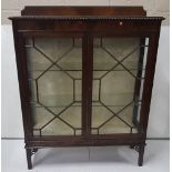 Mahogany display cabinet, 2 astragal glazed doors enclosing 2 glass shelves, 42”w x 55”h
