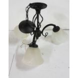 Modern electric table light, wrought iron with glass shades