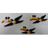 3 x “My Goodness, my Guinness” flying toucans, graduating size, wall hanging, handpainted
