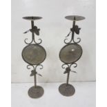 Matching Pair of Steel Candle Holders, tudor style, 25”h (2)