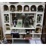 Edwardian white display cabinet with a panelled glass back over 2 tier base (would suit for shop