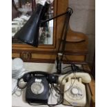 2 vintage dial-up telephones & a telescopic table light (3)