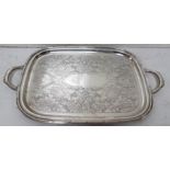 Large Oval-Shaped Silver-Plated Serving Tray with carrying handles, 40cmH x 55cmW