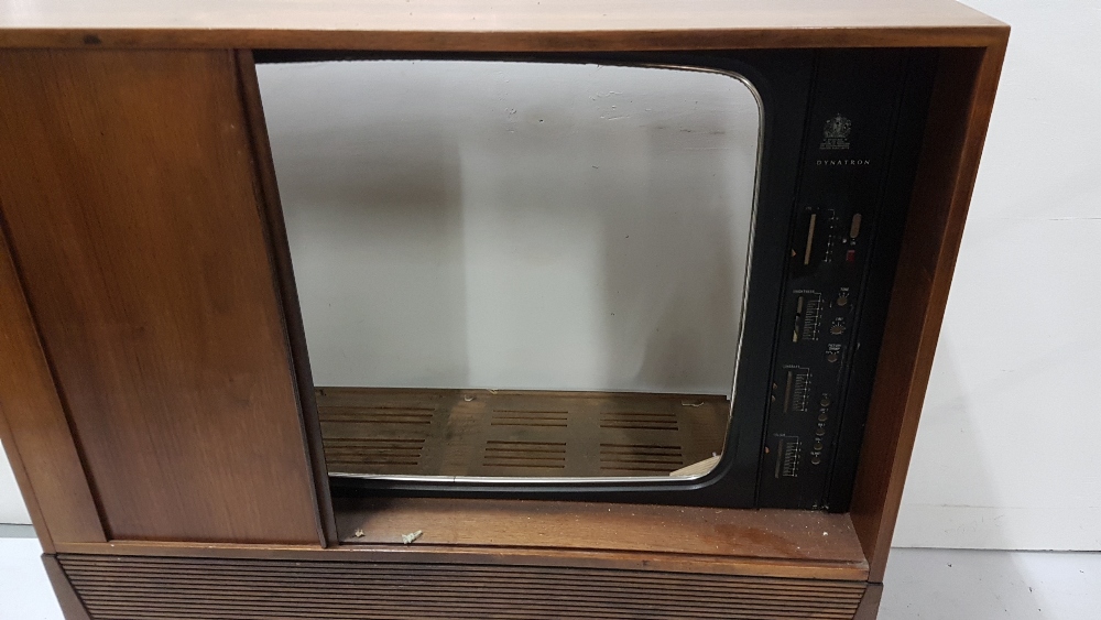 Walnut television stand, 1960s with TV frame DYNATRON, on casters, with sliding door 32.5”w x 35”h - Image 2 of 3