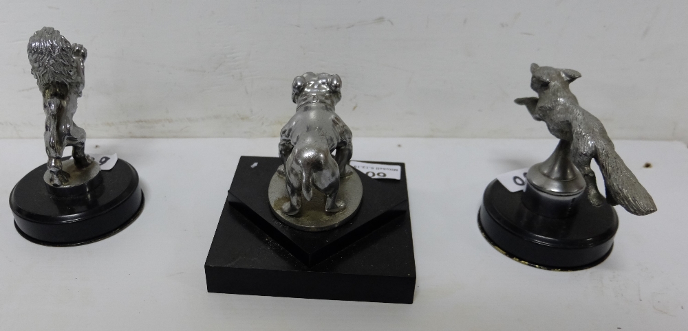 3 chrome animal figures (possibly car mascots), bulldog, lion and fox, each approx. 4”w (3) - Image 2 of 2