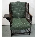 19thC Oak-Framed Reading Armchair, with bergere wings and sides, bobbin stretcher legs, hinged